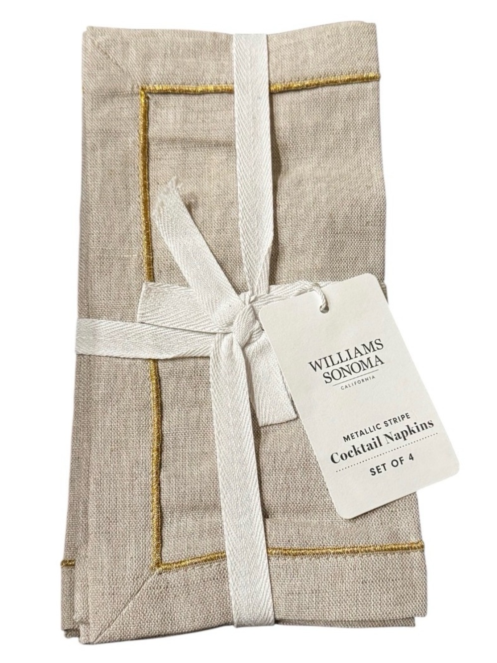 NWT Williams Sonoma metallic stripe cocktail napkins linen blend sustainable